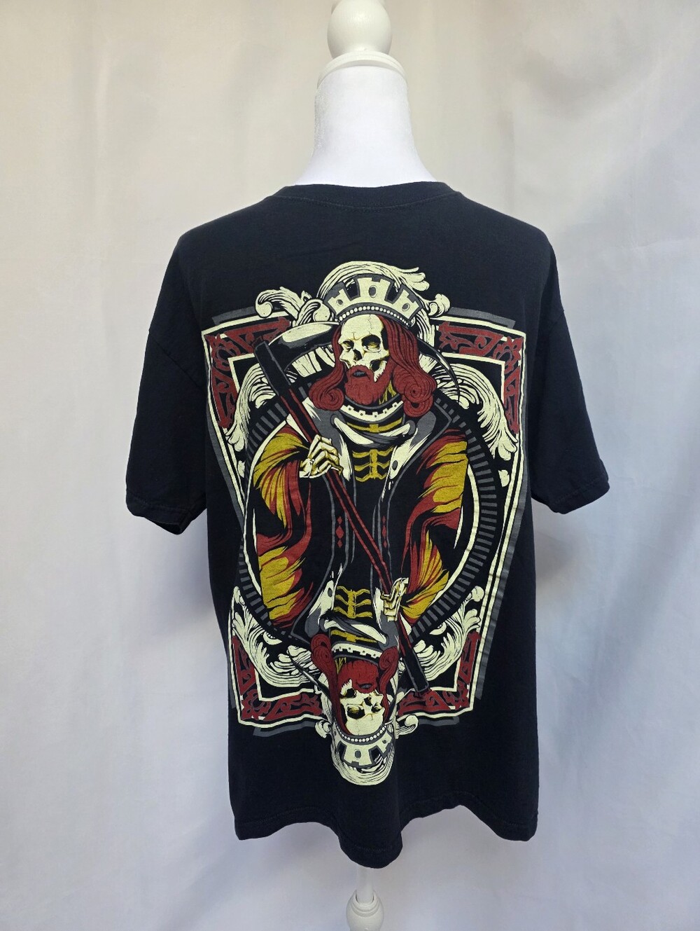 HAWK King of Hearts Skull Graphic Tee Black Size Large Y2K Goth Skate